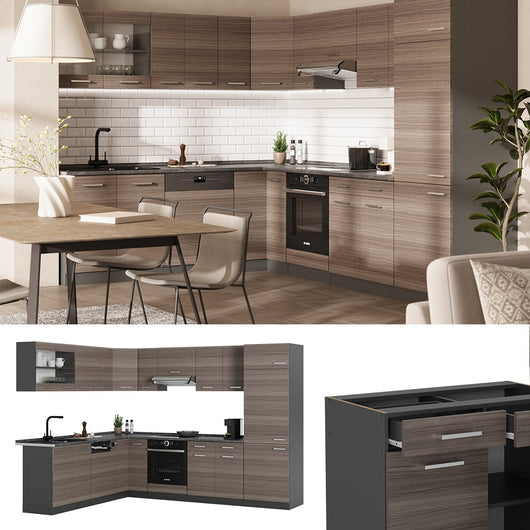 Vicco Cucina angolare completa Grigio nobile/antracite 227 x 287 cm , PL Rovere
