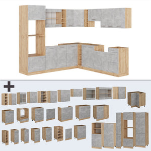 Vicco Cucina angolare completa Calcestruzzo/quercia dorata 237 x 247 cm , PL Rovere