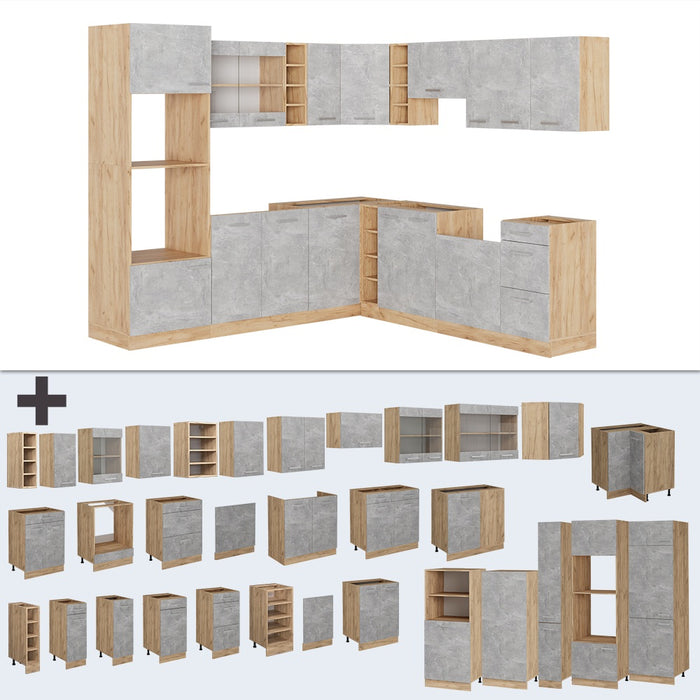 Vicco Cucina angolare completa Calcestruzzo/quercia dorata 237 x 247 cm , PL Rovere