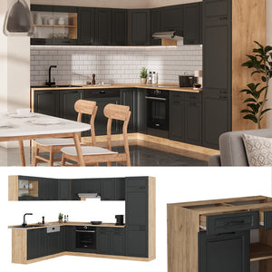 Vicco Cucina angolare completa Antracite casa di campagna/rovere dorato 227 x 287 cm , PL Antracite