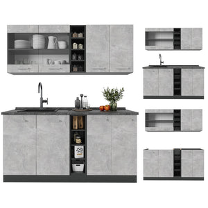 Vicco Cucina completa Calcestruzzo/antracite 160 cm , PL Rovere