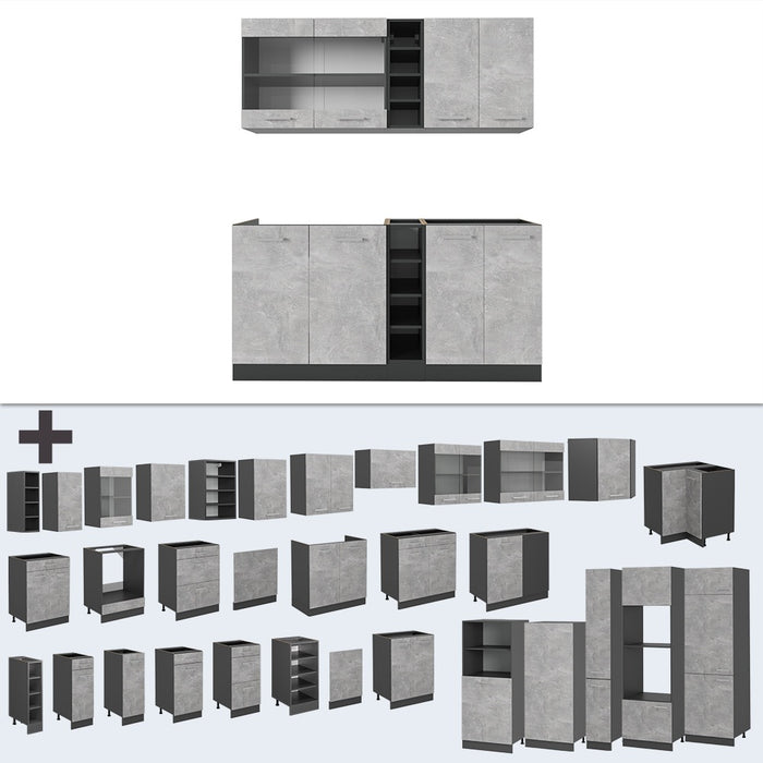 Vicco Cucina completa Calcestruzzo/antracite 160 cm , PL Marmo