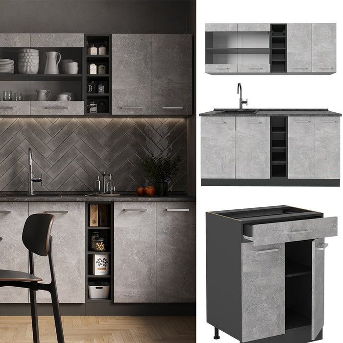 Vicco Cucina completa Calcestruzzo/antracite 160 cm , PL Marmo