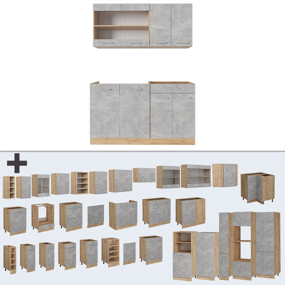 Vicco Cucina monoblocco Calcestruzzo/quercia dorata 140 cm , PL Rovere