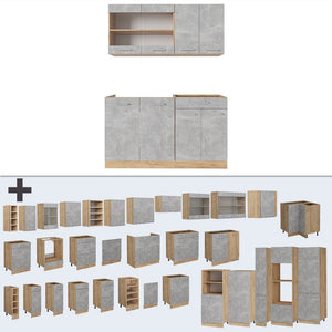Vicco Cucina monoblocco Calcestruzzo/quercia dorata 140 cm , PL Rovere