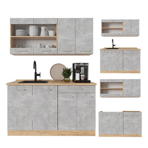 Vicco Cucina monoblocco Calcestruzzo/quercia dorata 140 cm , PL Rovere