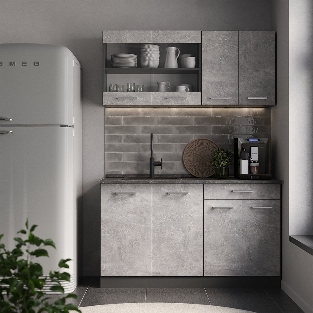 Vicco Cucina monoblocco Calcestruzzo/antracite 140 cm , PL Rovere