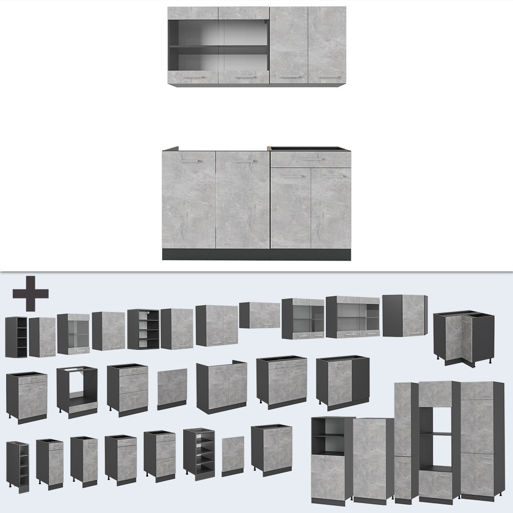 Vicco Cucina monoblocco Calcestruzzo/antracite 140 cm , PL Rovere