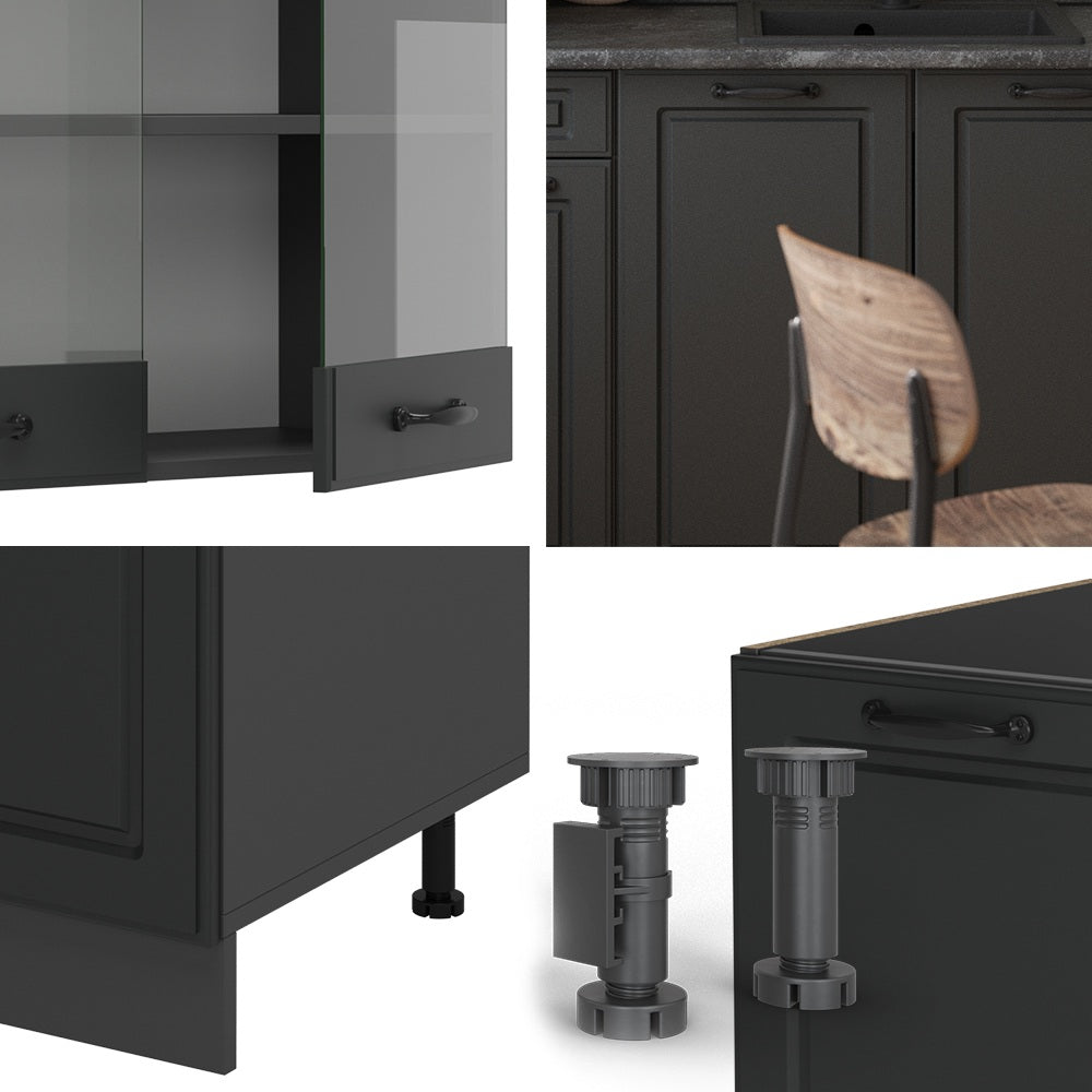 Vicco Cucina monoblocco Casa di campagna antracite/antracite 140 cm , PL Marmo