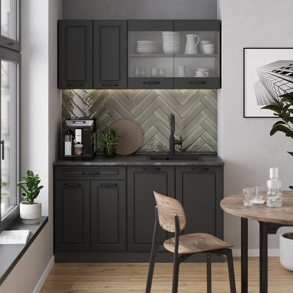 Vicco Cucina monoblocco Casa di campagna antracite/antracite 140 cm , PL Rovere