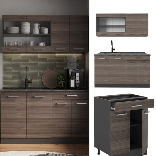 Vicco Cucina monoblocco Grigio nobile/antracite 140 cm , PL Rovere