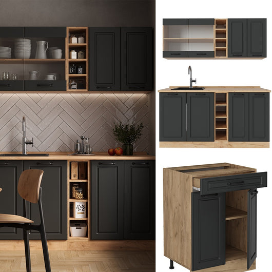 Vicco Cucina completa Antracite casa di campagna/rovere dorato 160 cm , PL Rovere