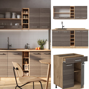 Vicco Cucina completa Grigio nobile/rovere dorato 160 cm , PL Rovere