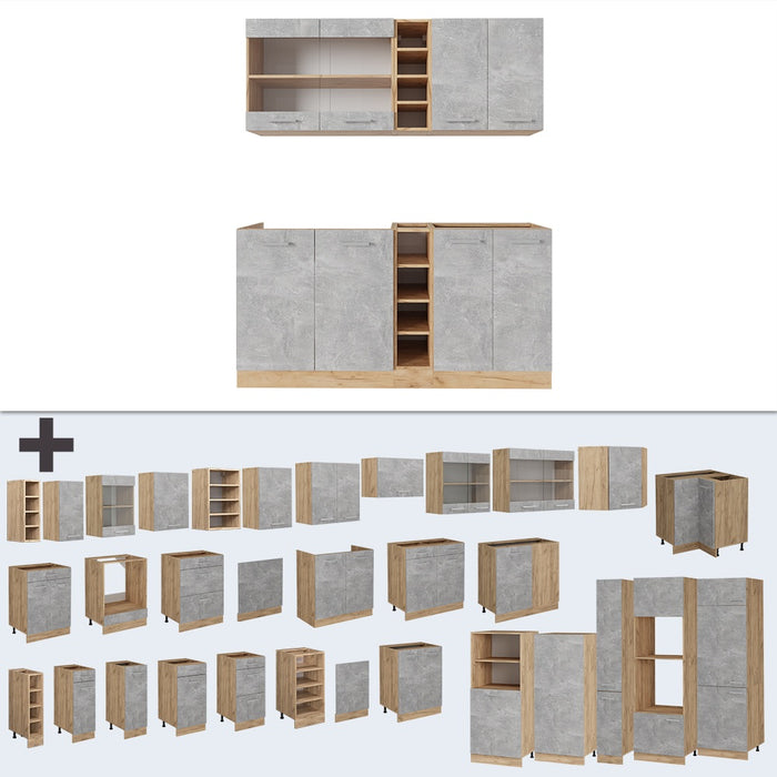 Vicco Cucina completa Calcestruzzo/quercia dorata 160 cm , PL Rovere