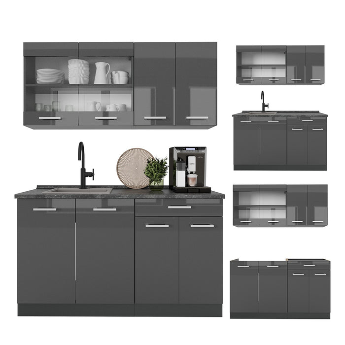 Vicco Cucina monoblocco Antracite lucido/antracite 140 cm , PL Rovere