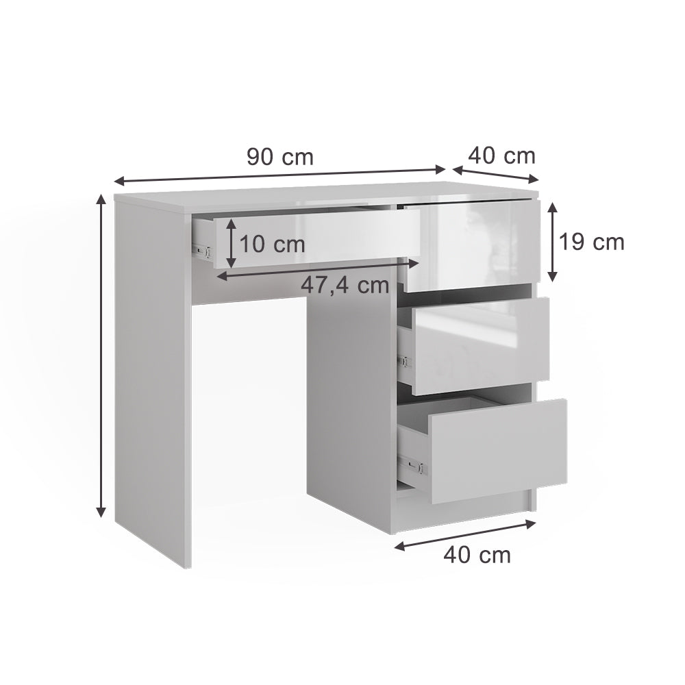 Vicco Scrivania Bianco lucido 90 x 40 cm con cassetti