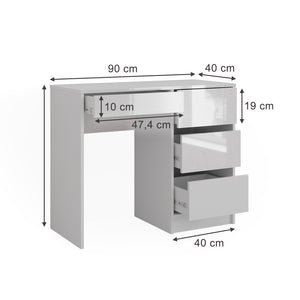 Vicco Scrivania Bianco lucido 90 x 40 cm con cassetti
