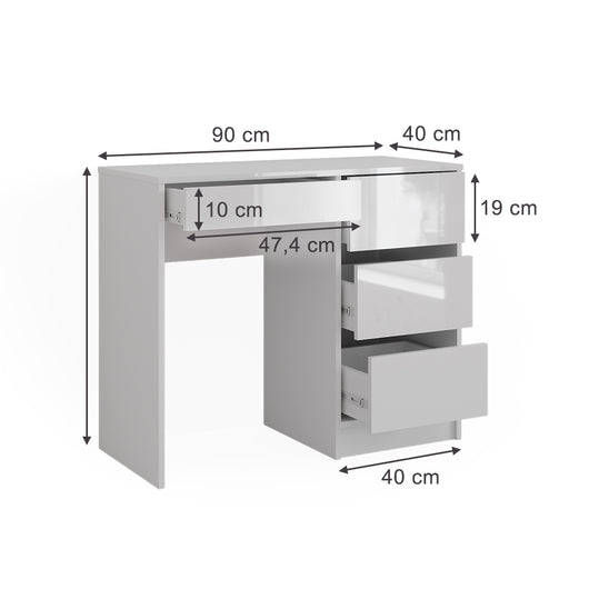 Vicco Scrivania Bianco lucido 90 x 40 cm con cassetti