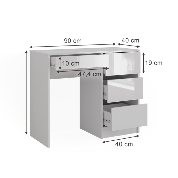 Vicco Scrivania Bianco lucido 90 x 40 cm con cassetti