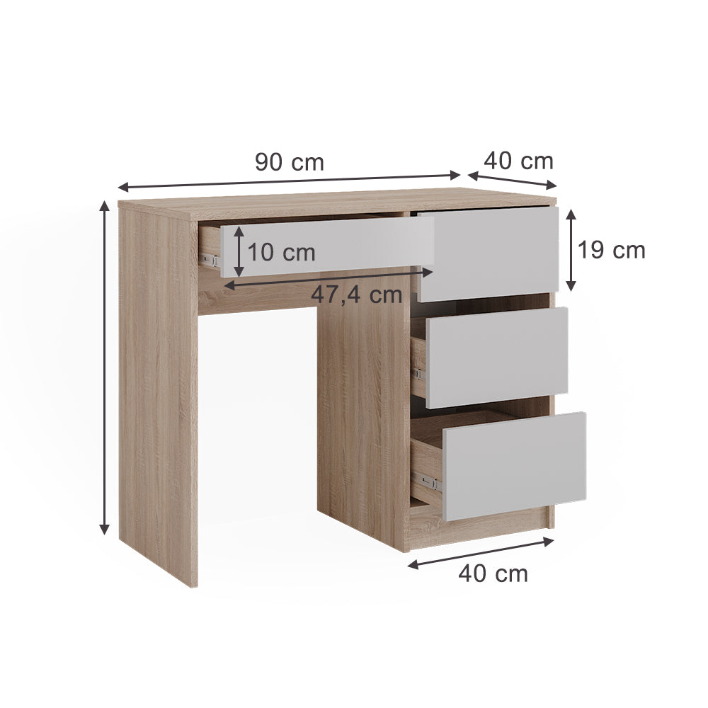 Vicco Scrivania Bianco/Sonoma 90 x 40 cm con cassetti