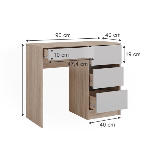 Vicco Scrivania Bianco/Sonoma 90 x 40 cm con cassetti