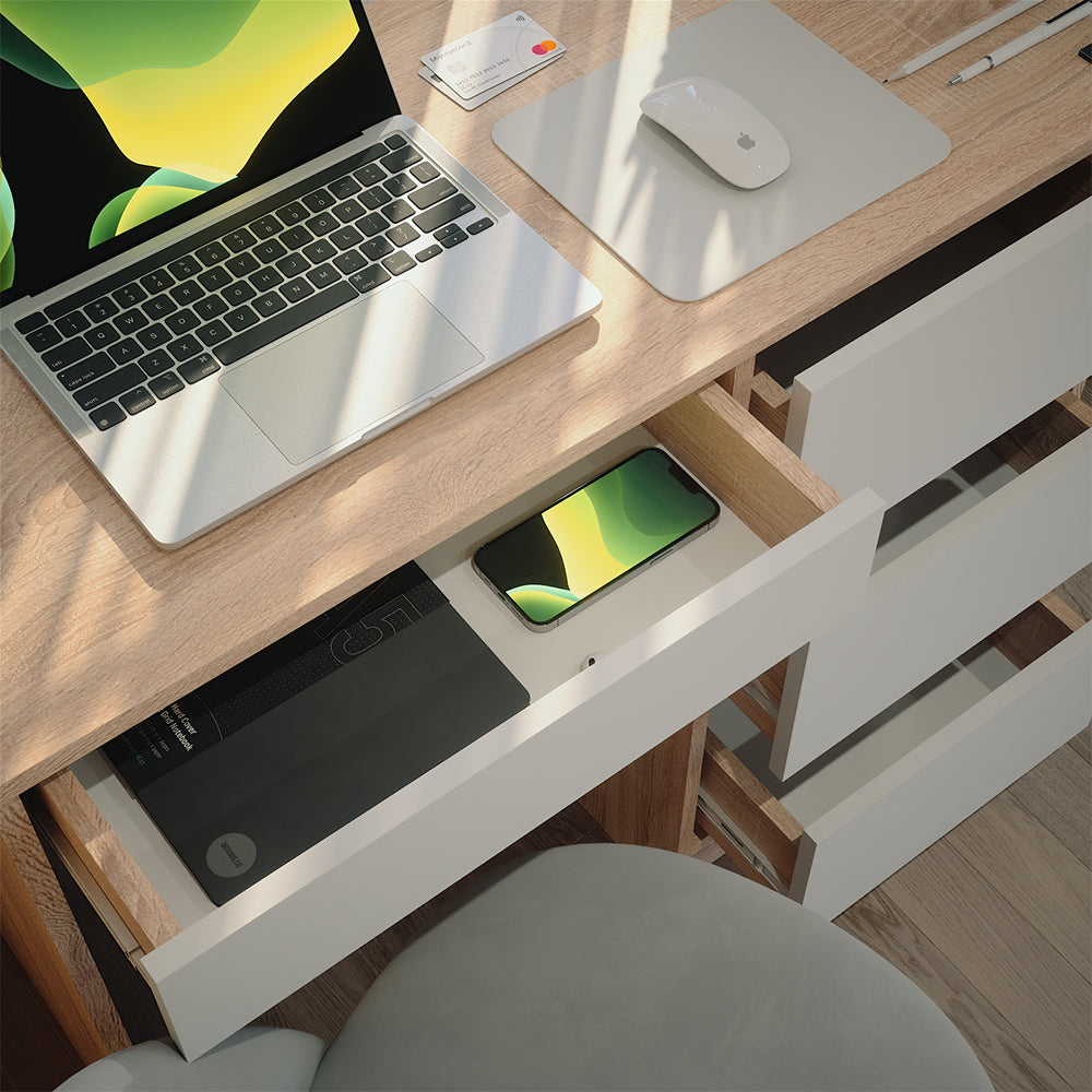 Vicco Scrivania Bianco/Sonoma 90 x 40 cm con cassetti