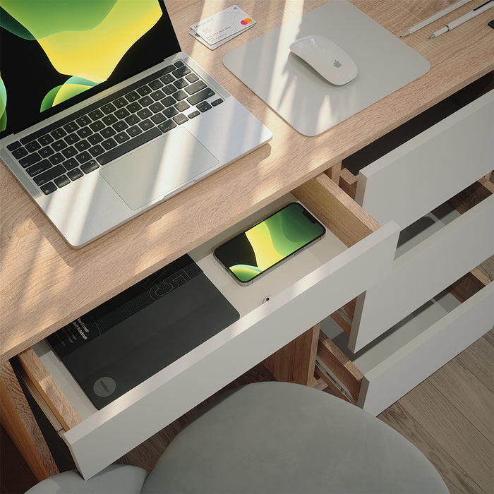 Vicco Scrivania Bianco/Sonoma 90 x 40 cm con cassetti