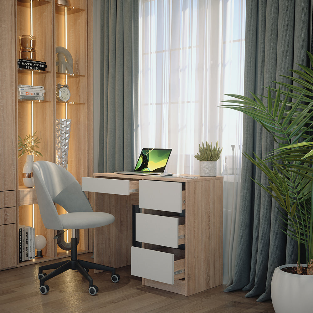 Vicco Scrivania Bianco/Sonoma 90 x 40 cm con cassetti