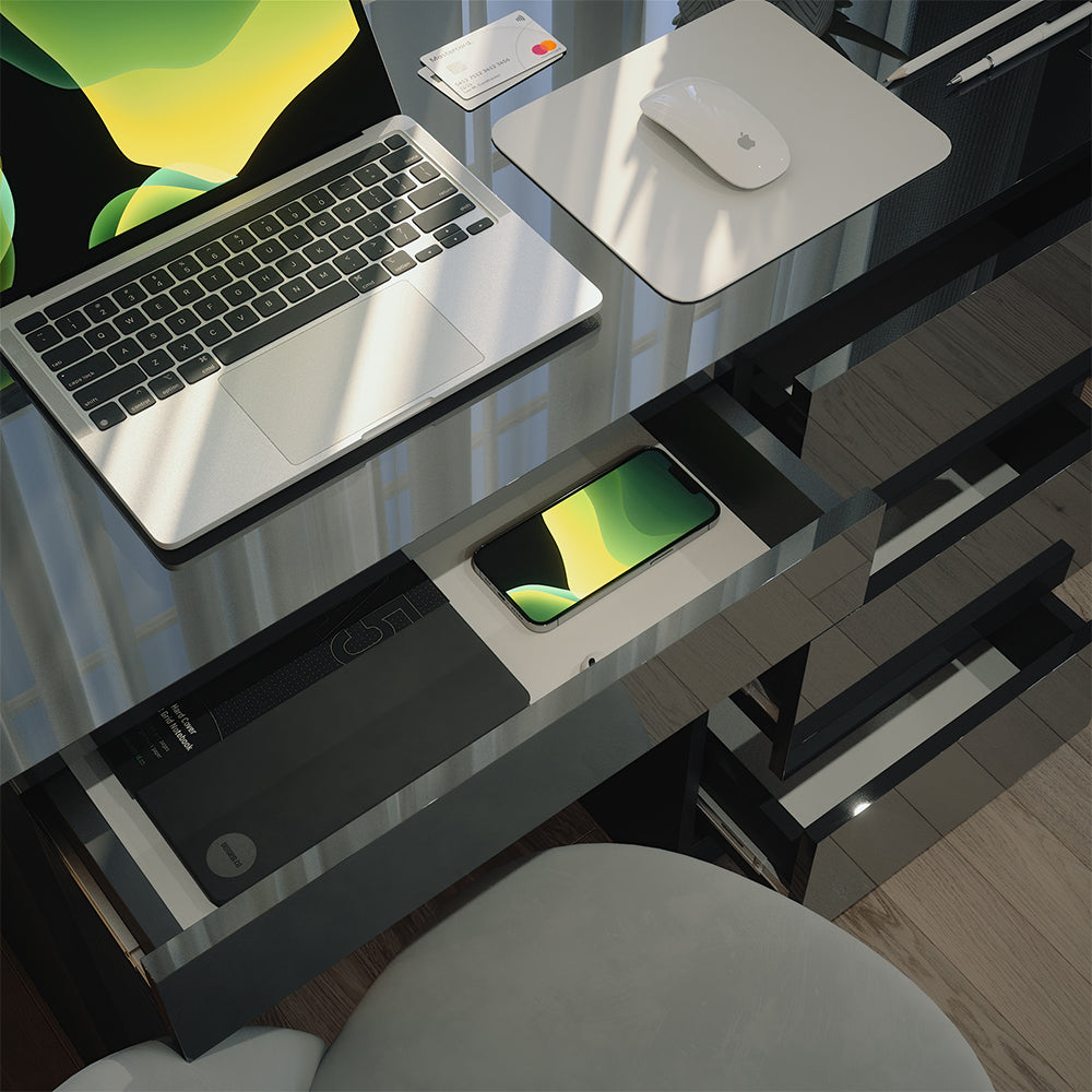 Vicco Scrivania Antracite lucido 90 x 40 cm con cassetti