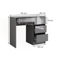 Vicco Scrivania Grigio lucido 90 x 40 cm con cassetti