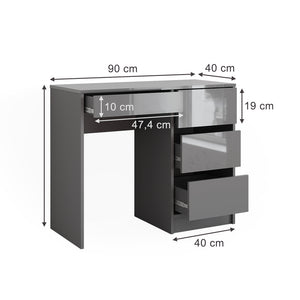 Vicco Scrivania Grigio lucido 90 x 40 cm con cassetti