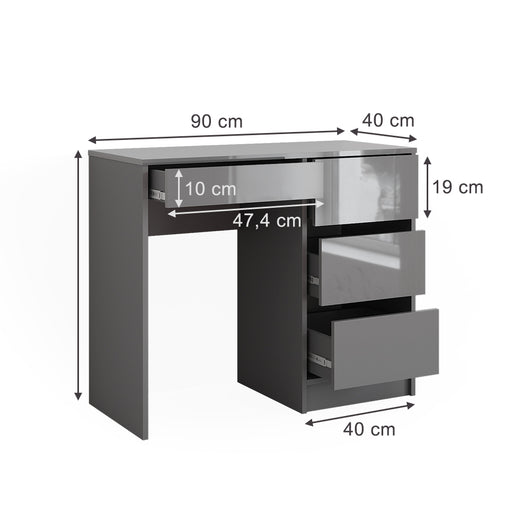 Vicco Scrivania Grigio lucido 90 x 40 cm con cassetti