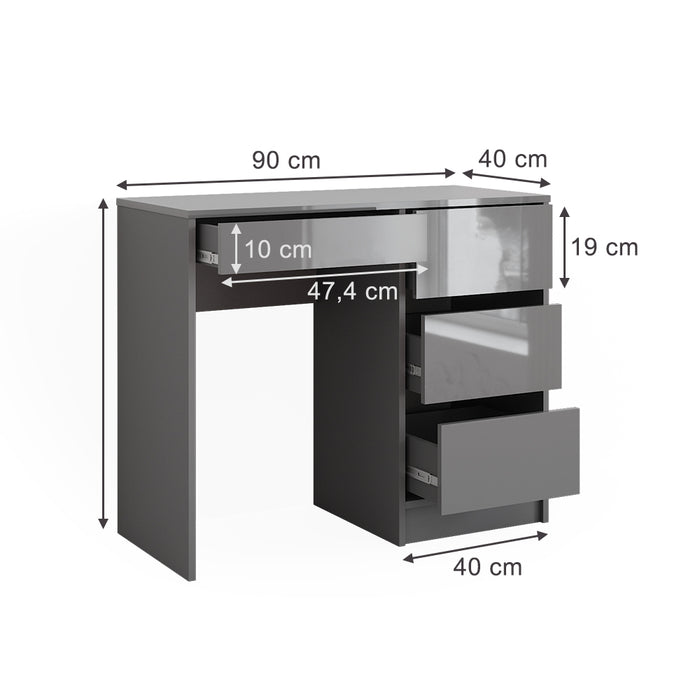 Vicco Scrivania Grigio lucido 90 x 40 cm con cassetti