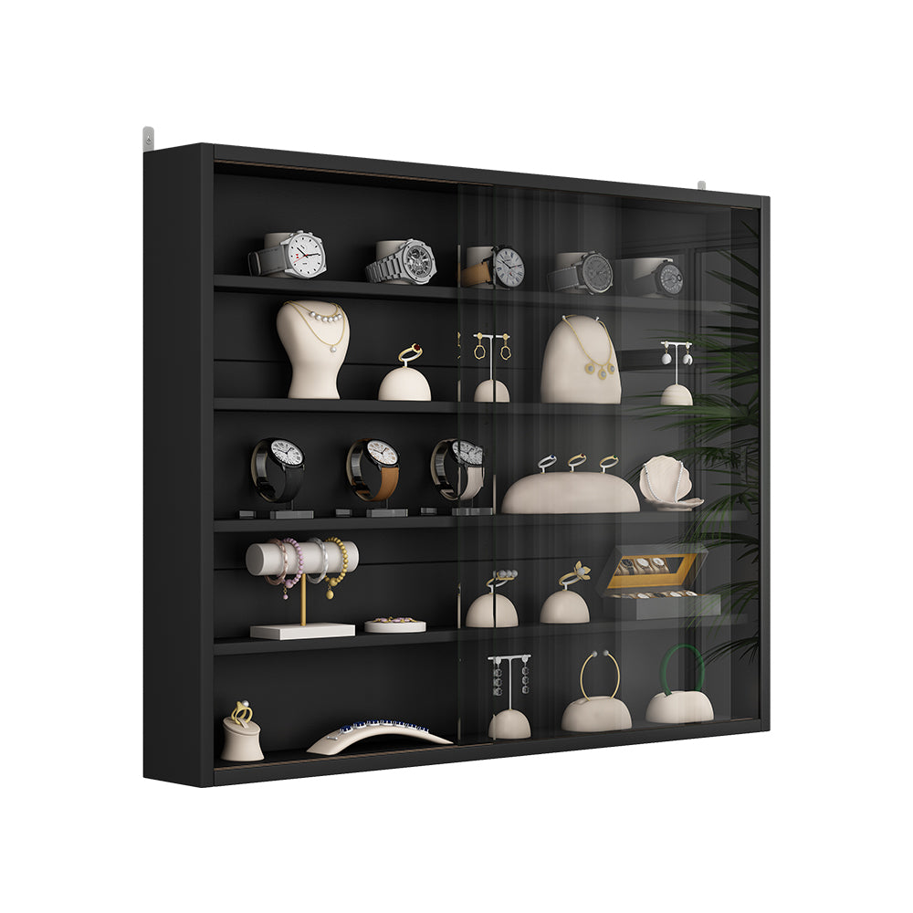 Vicco Vetrina a parete Nero Con 4 ripiani