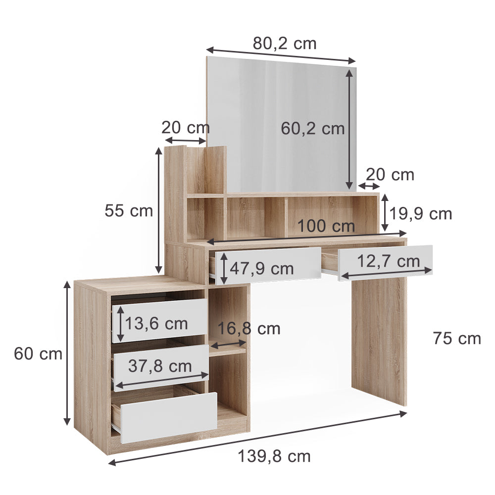 Vicco Scrivania Bianco/Sonoma 139.8 x 40 cm con cassetti