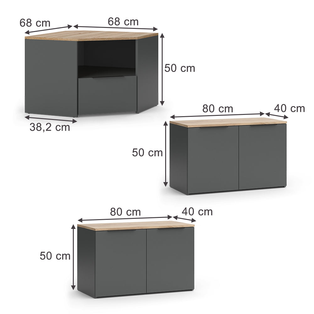 Vicco Parete attrezzata soggiorno Antracite/Sonoma 3 parti
