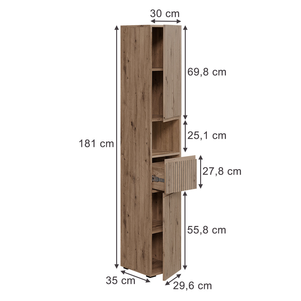 Vicco Armadio per il bagno Artigiano 30 x 181 cm con 2 porte