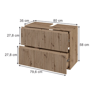Vicco Mobile sottolavabo per bagno Artigiano 80 x 58 cm con 2 cassetti