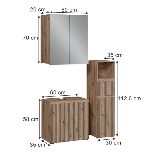 Vicco Set di mobili da bagno 3 pezzi Artigiano 3 parti