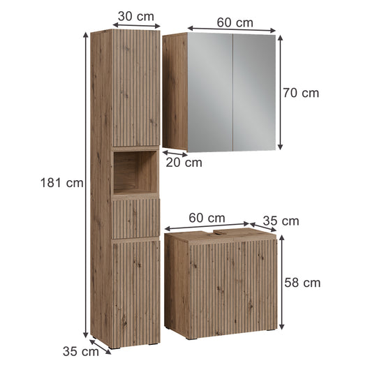 Vicco Set di mobili da bagno 3 pezzi Artigiano 3 parti