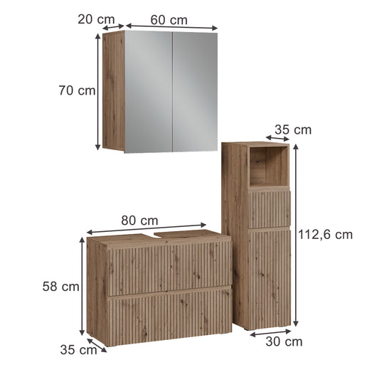Vicco Set di mobili da bagno 3 pezzi Artigiano 3 parti