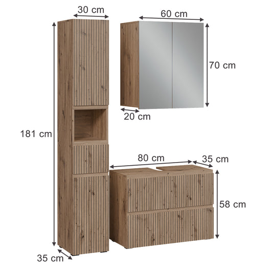 Vicco Set di mobili da bagno 3 pezzi Artigiano 3 parti