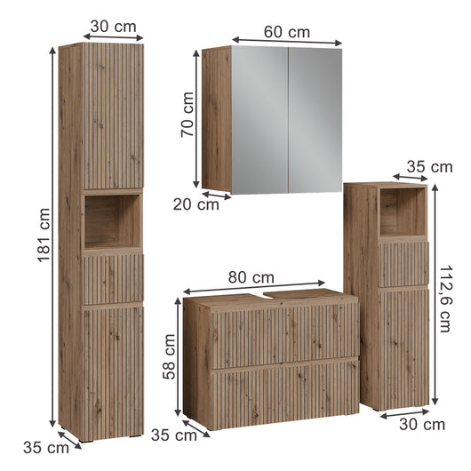 Vicco Set di mobili da bagno Artigiano 4 parti