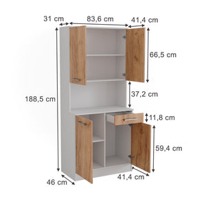 Vicco Buffet da cucina Rovere bianco/dorato 83.6 x 188.5 cm con 4 porte e 1 cassetto