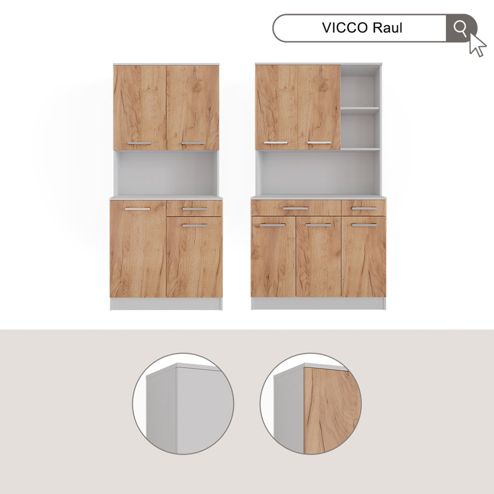 Vicco Buffet da cucina Rovere bianco/dorato 83.6 x 188.5 cm con 4 porte e 1 cassetto