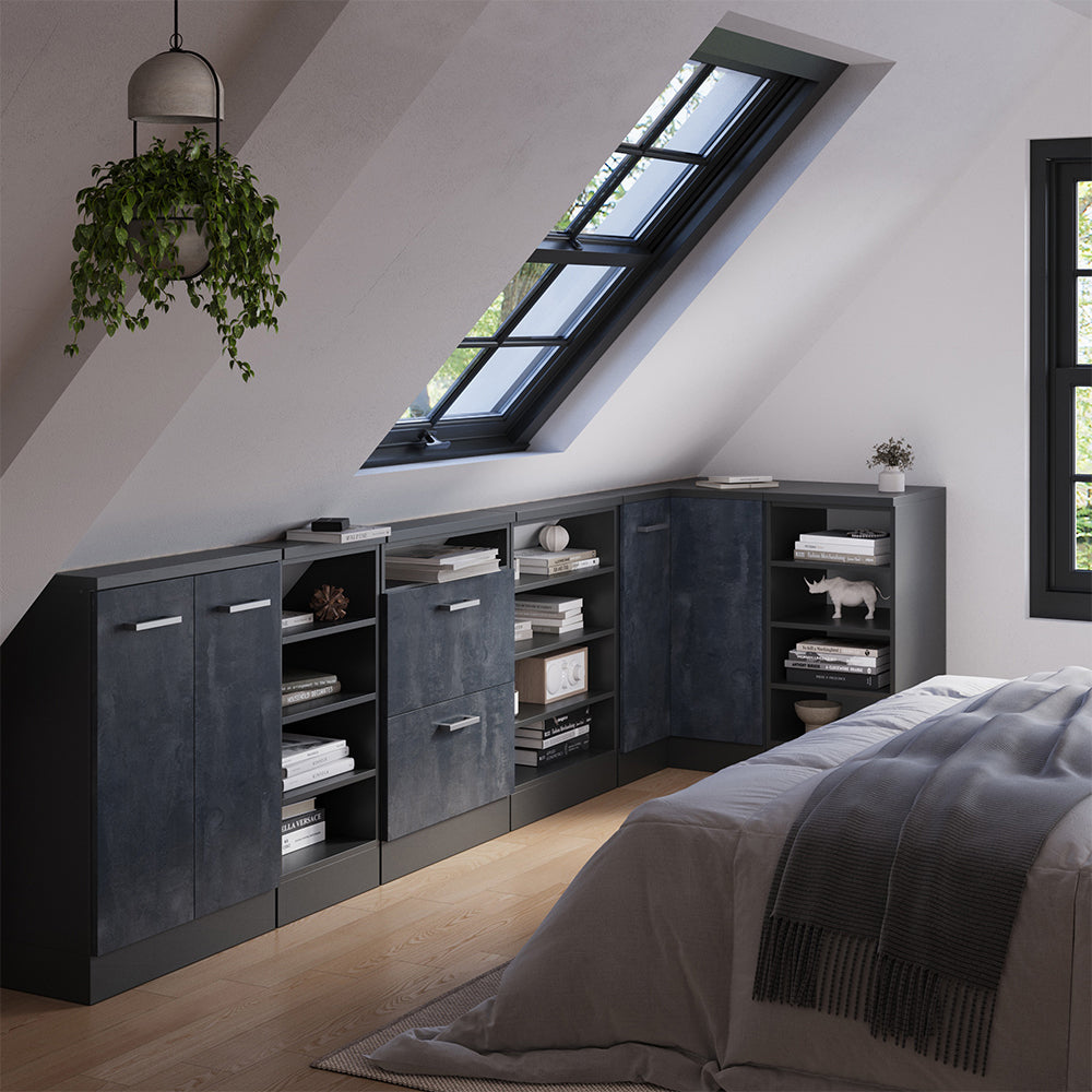 Vicco Mobile cucina angolare per sottotetto Calcestruzzo nero 75.6 cm con 1 porta