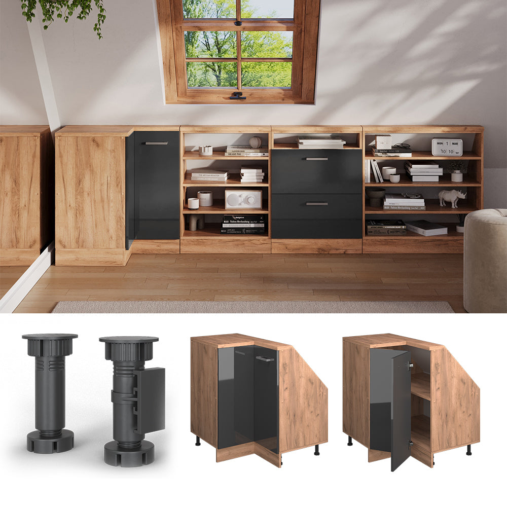 Vicco Mobile sottotetto Mobile angolare Antracite lucido/oro power oak 75.6 x 81.6 cm con 1 porta