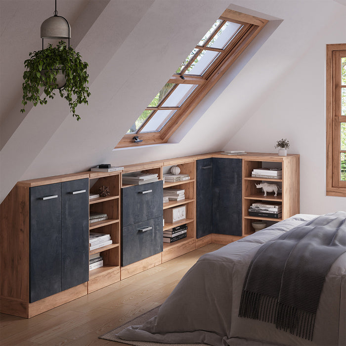 Vicco Mobile sottotetto Mobile angolare Calcestruzzo nero/quercia dorata 75.6 x 81.6 cm con 1 porta