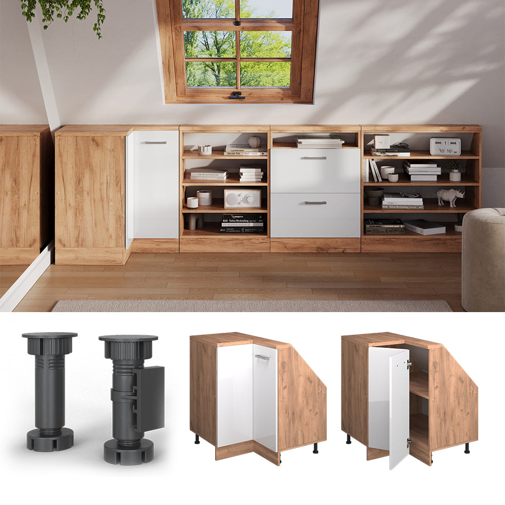 Vicco Mobile sottotetto Mobile angolare Bianco lucido/oro power oak 75.6 x 81.6 cm con 1 porta