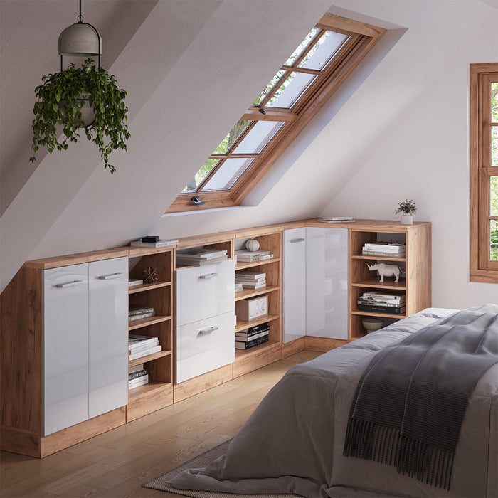 Vicco Mobile sottotetto Mobile angolare Bianco lucido/oro power oak 75.6 x 81.6 cm con 1 porta